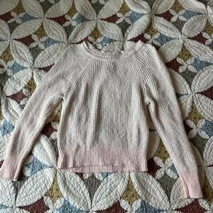 Free People orange pink peach chunky knit cotton crewneck sweater Size L spring